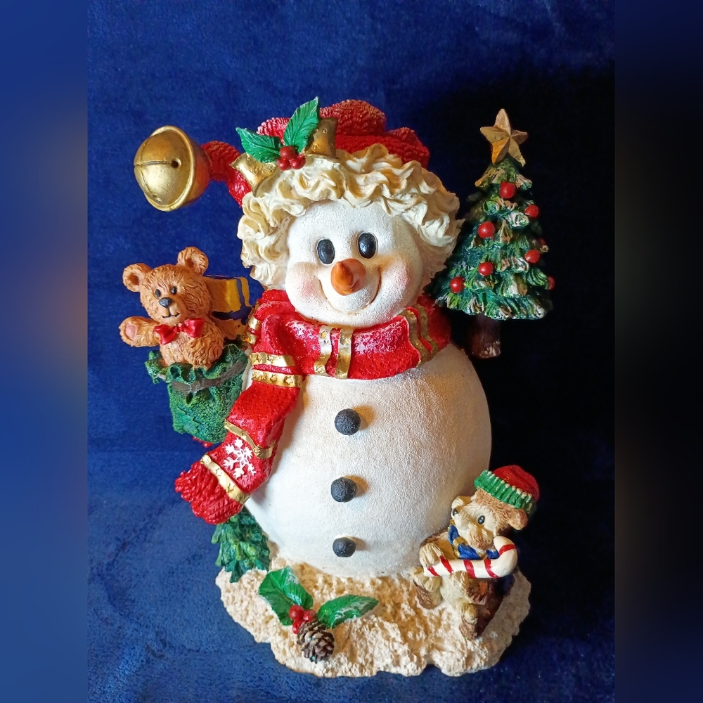 Vintage Resin Christmas Snowman Statue 10"